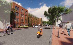 An architectural render of the future Weavers Row